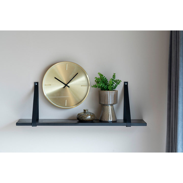 QUVIO Wandplank zwevend met lederen banden – 80x20 cm – Hout - Zwart (1)