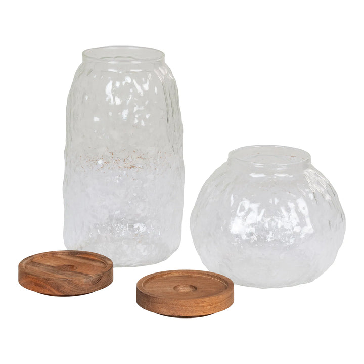QUVIO Voorraadpotten - Glas en Acaciahout - Set van 2 (1)