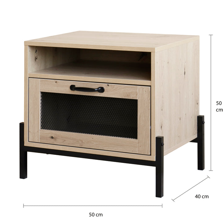 QUVIO Nachtkastje met deurtje en open lade - QUV1020 - Walnut light brown (1)