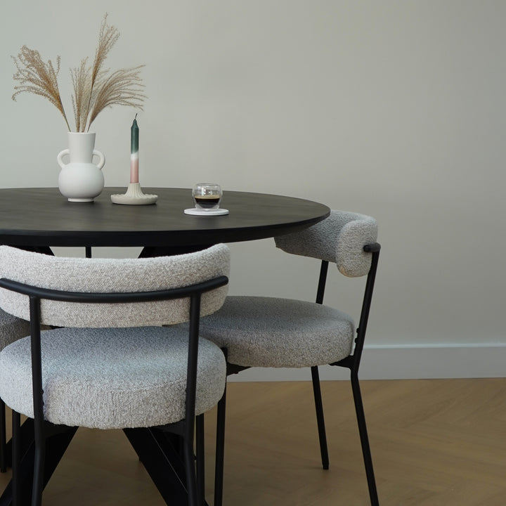 QUVIO Eetkamerstoelen Leanne - Bouclé - Staal - Wit - Set van 2 (8)