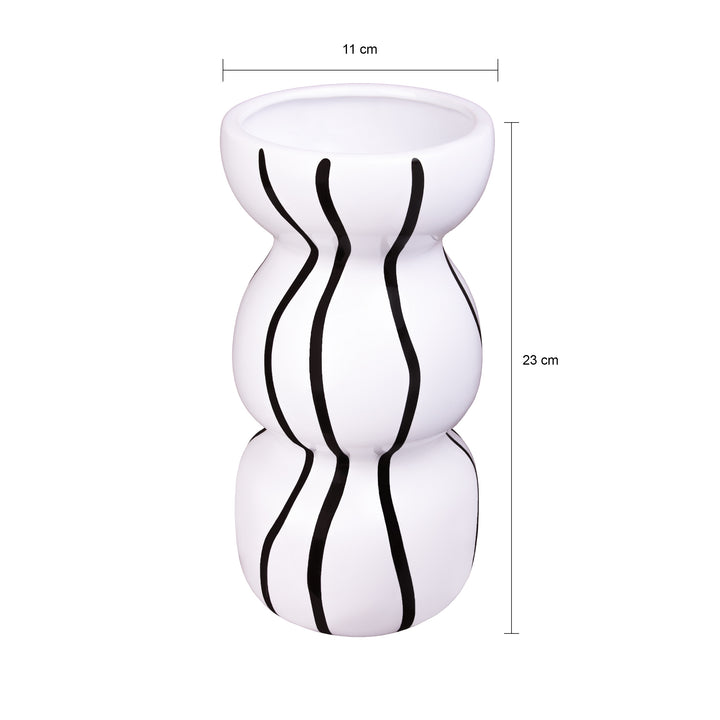 QUVIO Vaas zwarte strepen - Zandloper vorm - Keramiek - ø23x11cm - Wit (3)