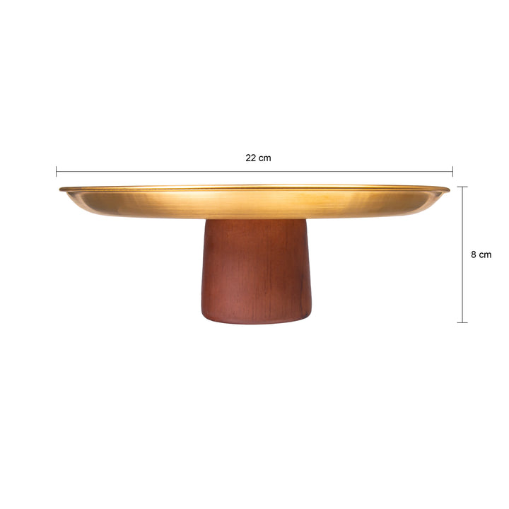 QUVIO Schaal op voet - Etagère - Metaal - Hout - 22x8 cm - Goud (3)