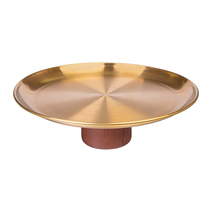 QUVIO Schaal op voet - Etagère - Metaal - Hout - 22x8 cm - Goud (2)
