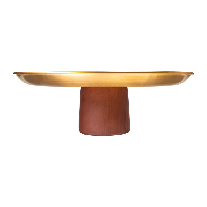QUVIO Schaal op voet - Etagère - Metaal - Hout - 22x8 cm - Goud (1)