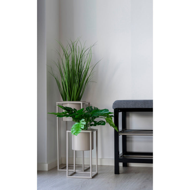 QUVIO Bloempot binnen/Plantenstandaard – Set van 2 – Metaal - Grijs (1)