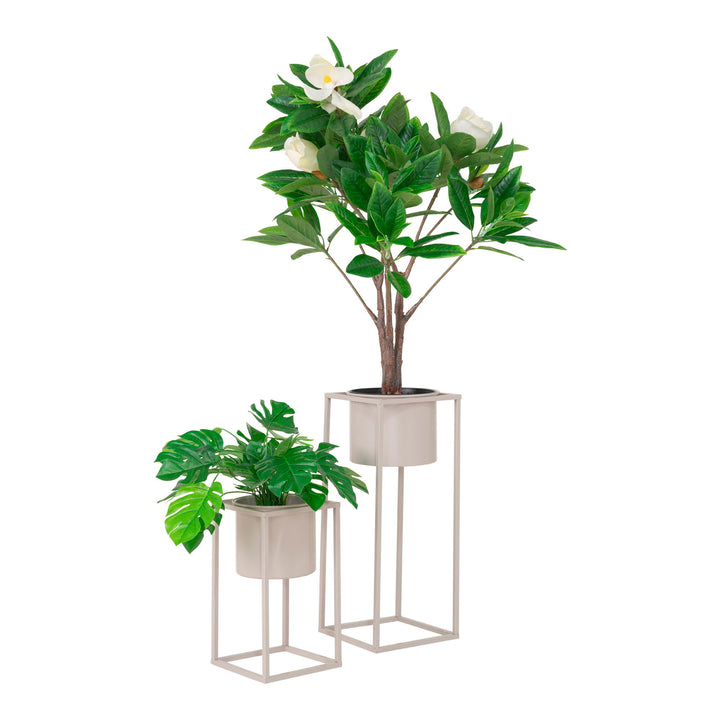 QUVIO Bloempot binnen/Plantenstandaard – Set van 2 – Metaal - Grijs (2)