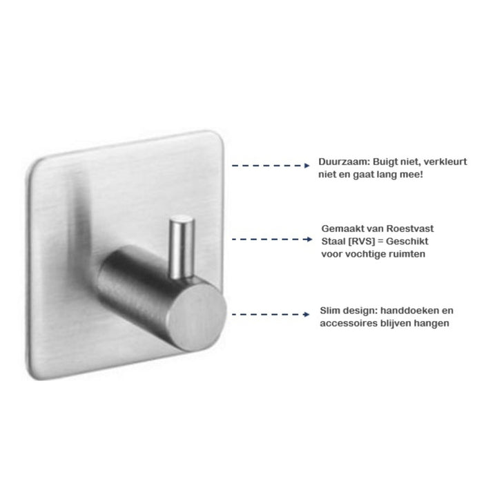 XIVADA Handdoekhaken - Zelfklevend - Vierkant - Rvs - Zilver – 3 stuks (2)