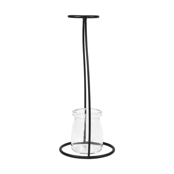 QUVIO Bloemenvaasje glas met stalen frame - Zwart (2)