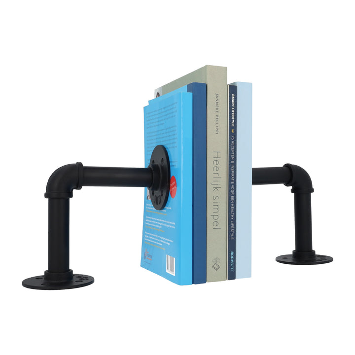 QUVIO Boekenstandaard industrieel - Metaal - Zwart - 1 Paar (3)