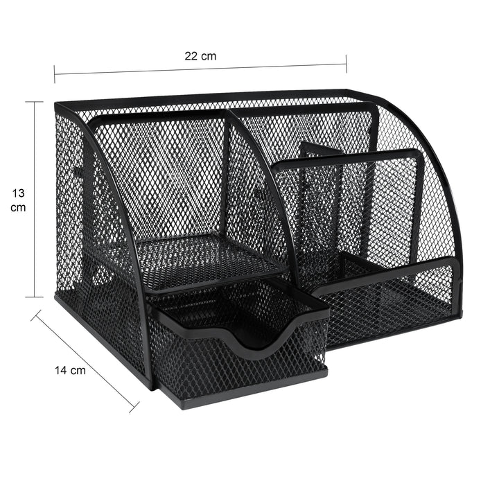 QUVIO Bureau organizer 5 vakken + 1 lade + 1 plankje met gaas - Zwart (3)