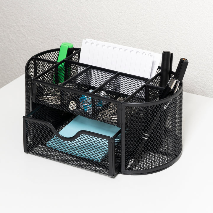 QUVIO Bureau organizer 8 vakken + 1 lade met gaas - Zwart (4)