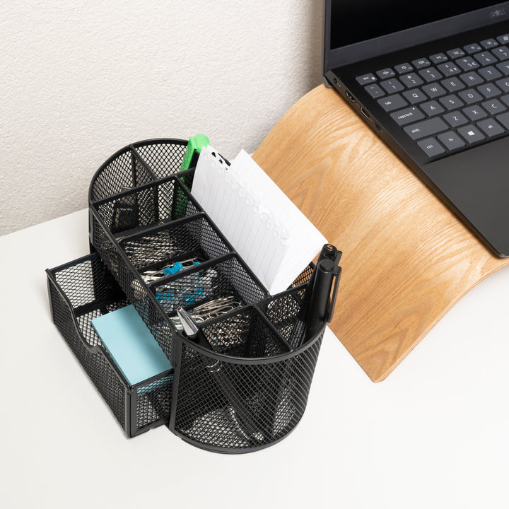 QUVIO Bureau organizer 8 vakken + 1 lade met gaas - Zwart (6)