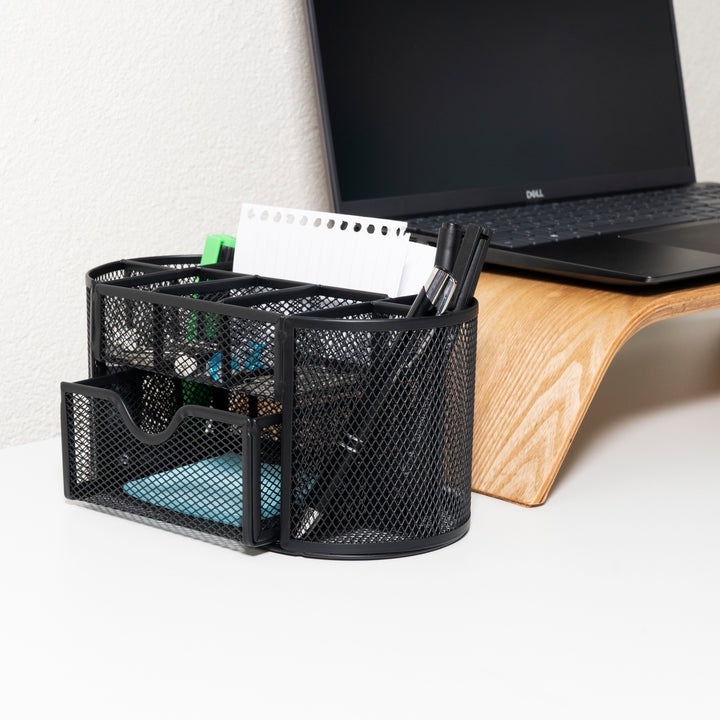 QUVIO Bureau organizer 8 vakken + 1 lade met gaas - Zwart (5)