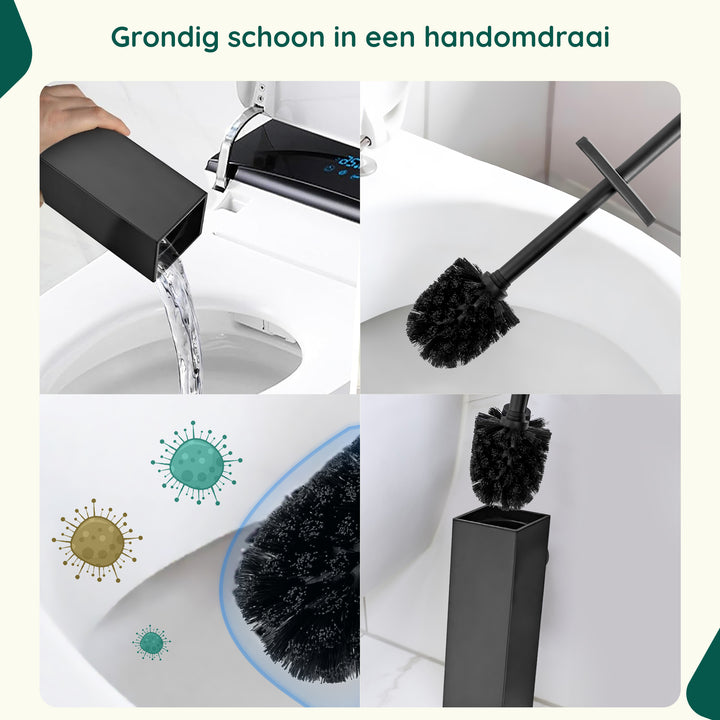 XIVADA Toiletborsterhouder Cira - Vierkant - Boren - Rvs - Zwart (2)