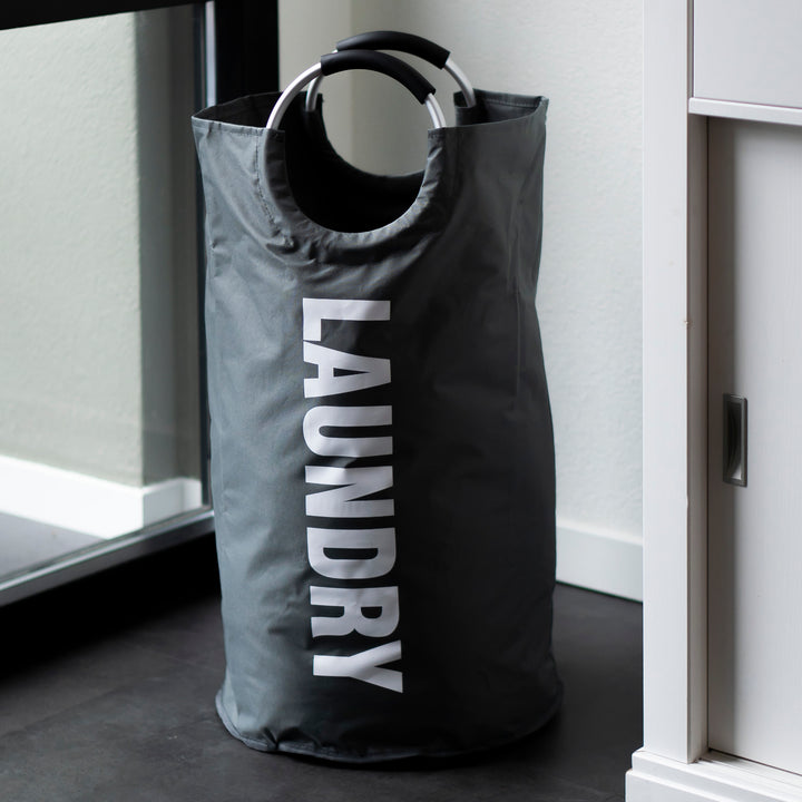 QUVIO Wasmand met handvaten - LAUNDRY - Antraciet (2)