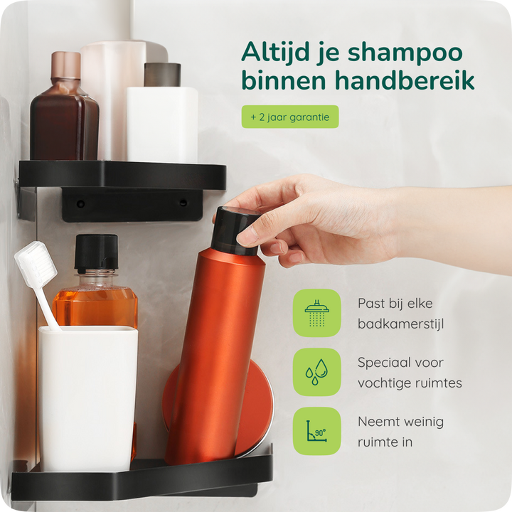 XIVADA Doucherek Huca - Hoekrek - Boren - Rvs - Zwart - Set van 2 (6)