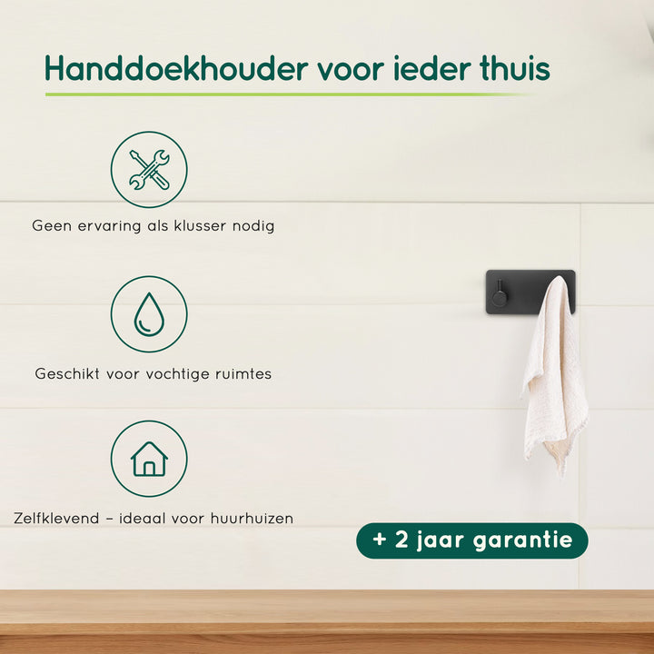 XIVADA Handdoekhaken Duo - Rvs - Plakstrip - Zwart - 2 in 1 (3)