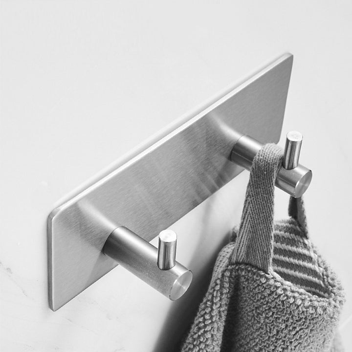 XIVADA Handdoekhaken Duo - Rvs - Plakstrip - Zilver - 2 in 1 (7)