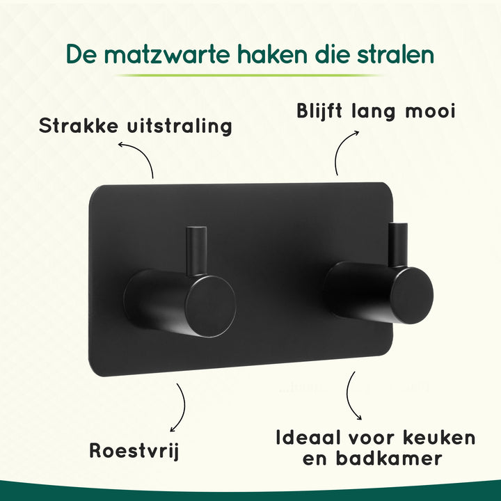 XIVADA Handdoekhaken Duo - Rvs - Plakstrip - Zwart - 2 in 1 (2)