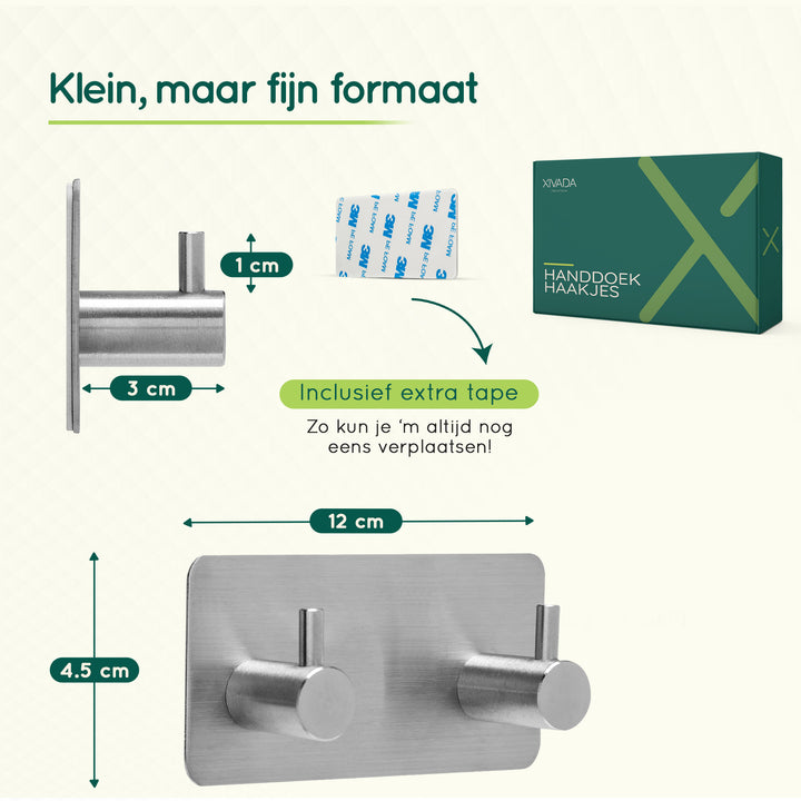 XIVADA Handdoekhaken Duo - Rvs - Plakstrip - Zilver - 2 in 1 (6)