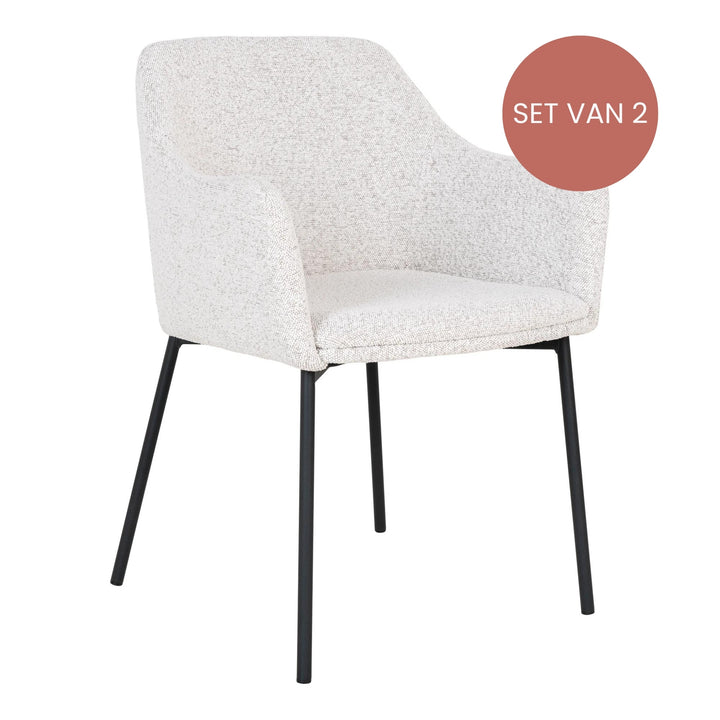 QUVIO Eetkamerstoel Lima - Bouclé - Staal - Wit - Set van 2 (1)