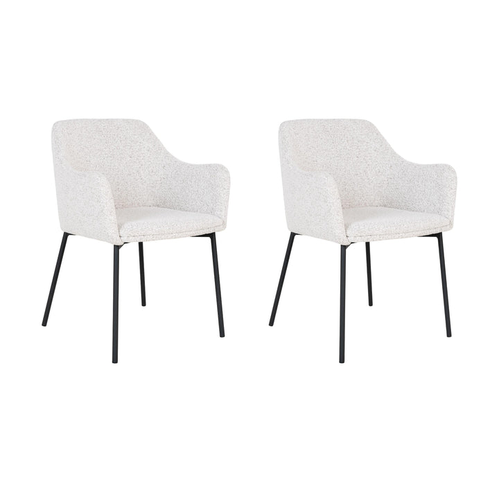 QUVIO Eetkamerstoel Lima - Bouclé - Staal - Wit - Set van 2