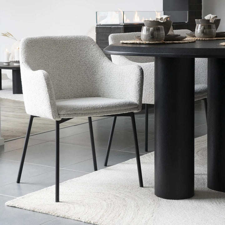 QUVIO Eetkamerstoel Lima - Bouclé - Staal - Wit - Set van 2 (9)