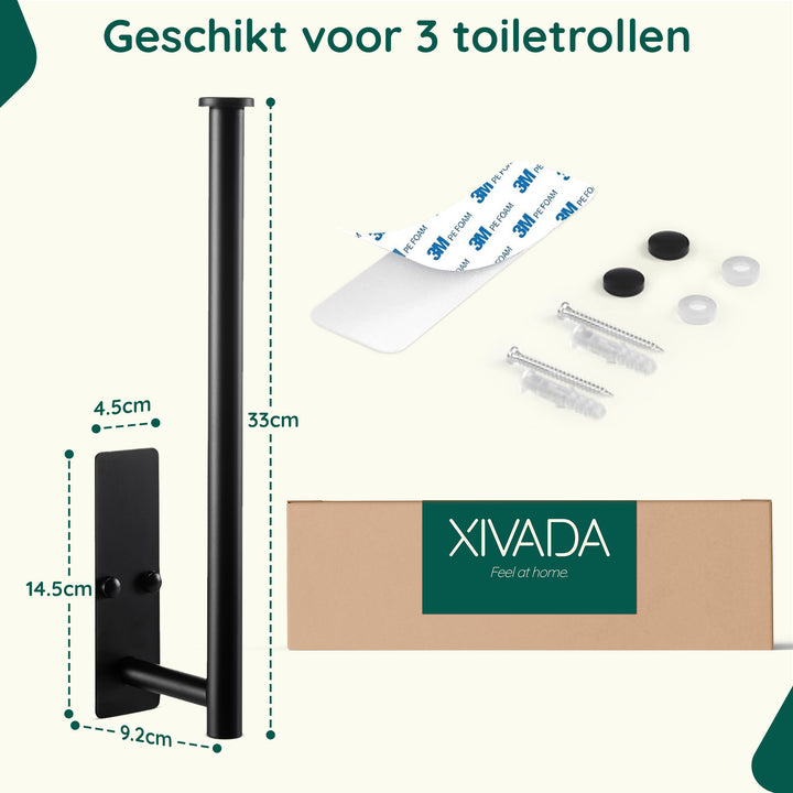 XIVADA Reserverolhouder Fera - Zelfklevend - Schroefset - Rvs - Zwart (8)