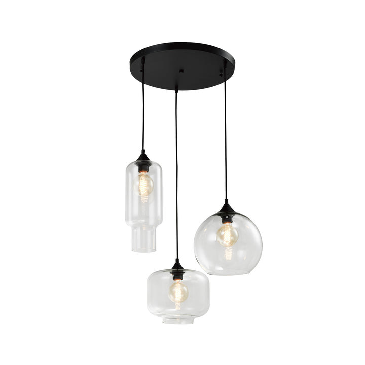 QUVIO Hanglamp glas 3-lichts rond zwart  - QUV5125L-BLACK