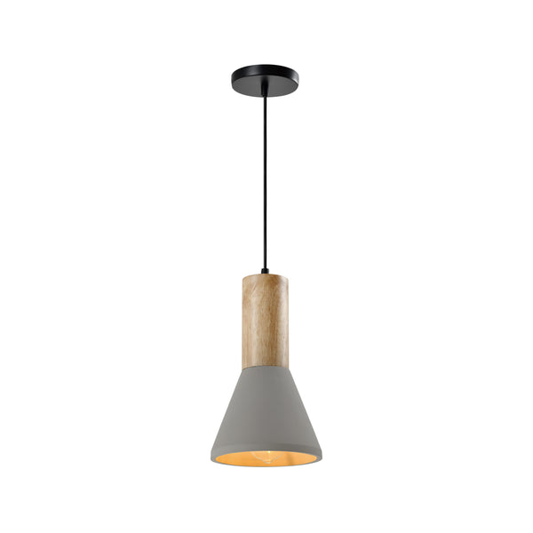 QUVIO Hanglamp langwerpig beton met hout grijs - QUV5142L-GREY