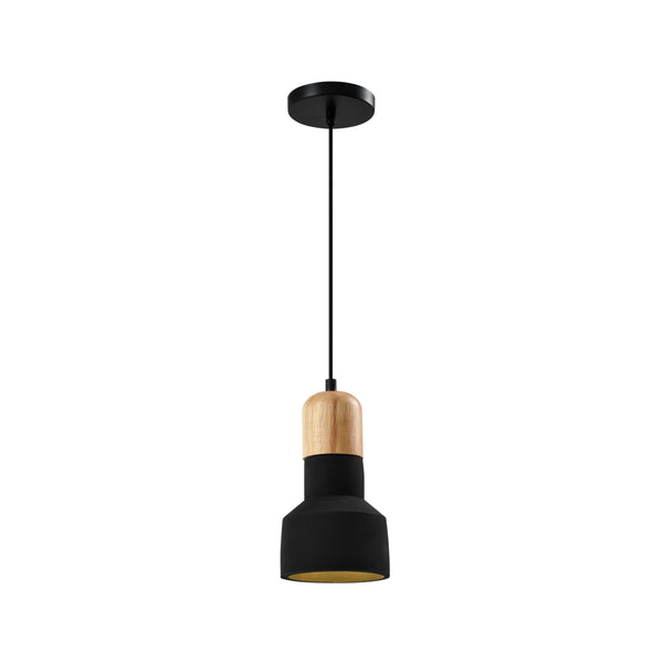 QUVIO Hanglamp langwerpig  beton met hout zwart - QUV5143L-BLACK