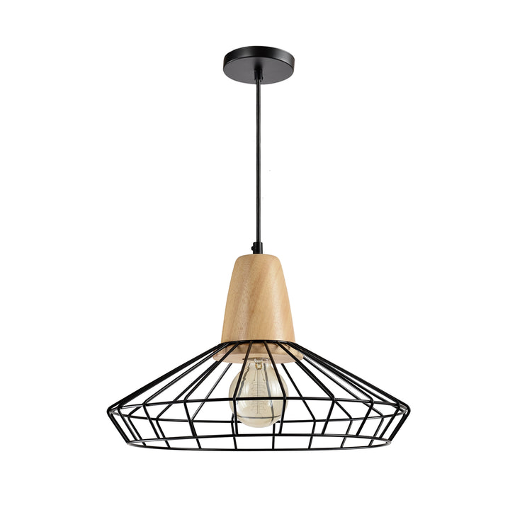 QUVIO Hanglamp rond staaldraad en hout - QUV5051L-BLACK (1)