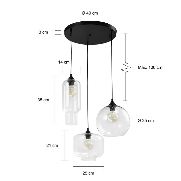 QUVIO Hanglamp glas 3-lichts rond zwart  - QUV5125L-BLACK (2)