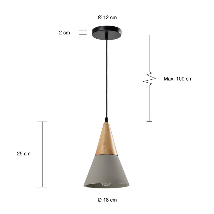 QUVIO Hanglamp langwerpig beton met hout grijs - QUV5141L-GREY (2)