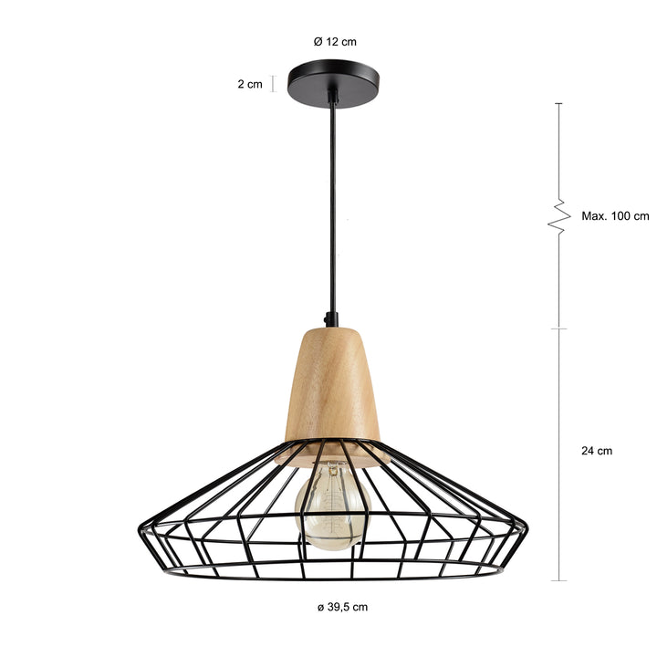 QUVIO Hanglamp rond staaldraad en hout - QUV5051L-BLACK (2)