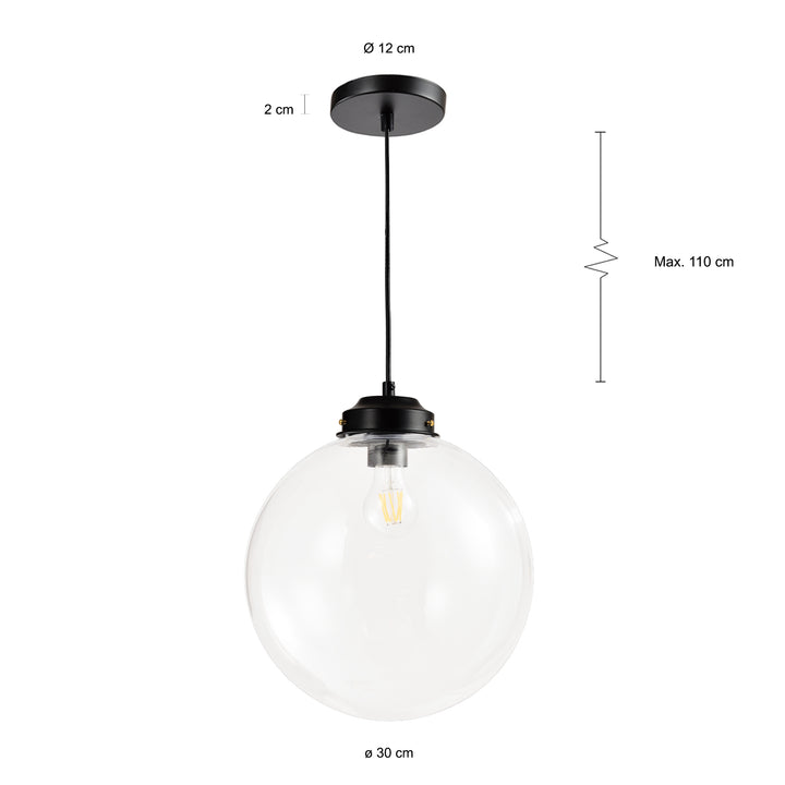 QUVIO Hanglamp retro - Glazen kom - Diameter 30 cm - QUV5060L-BLACK (2)