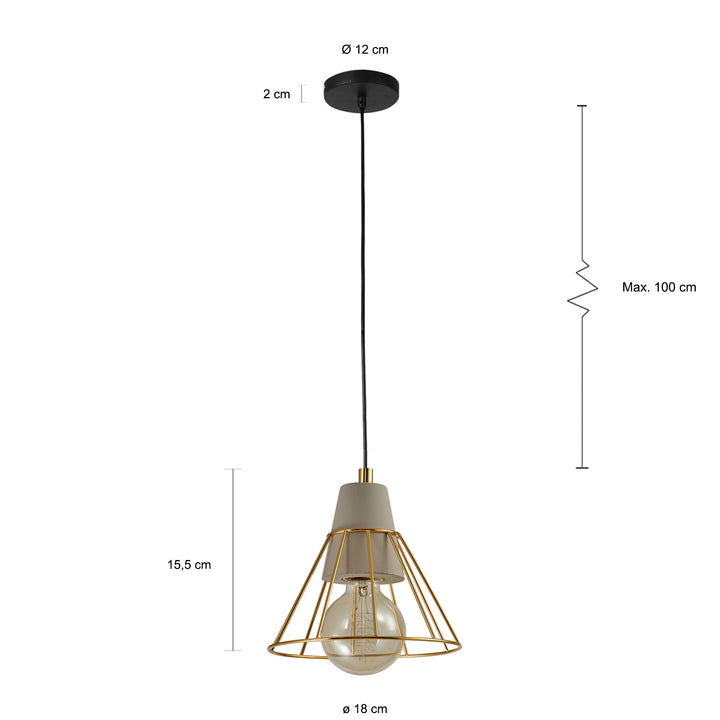 QUVIO Hanglamp beton en staal prismavormig goud - QUV5097L-GOLD (2)