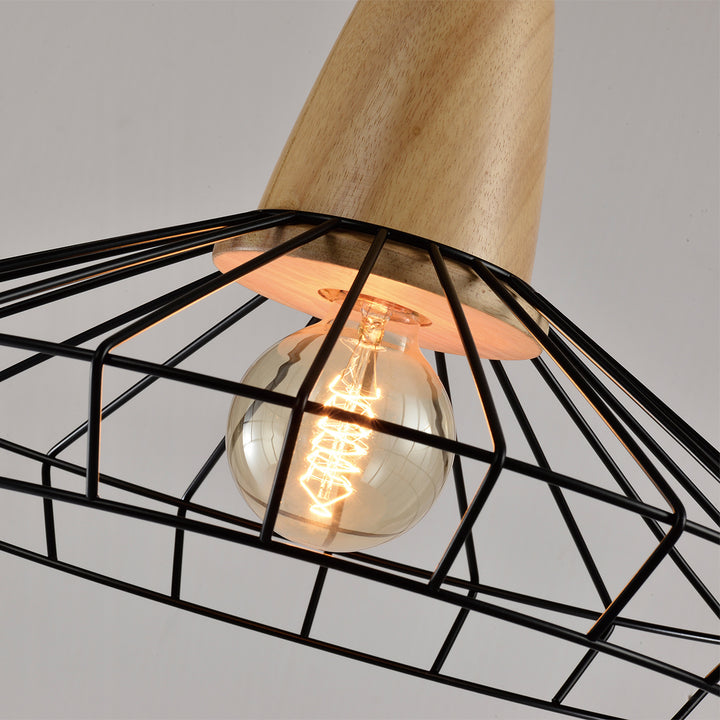 QUVIO Hanglamp rond staaldraad en hout - QUV5051L-BLACK (3)