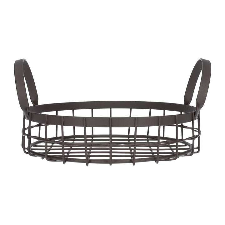 QUVIO Mand met handvaten rond - Metaal - Bruin (4)