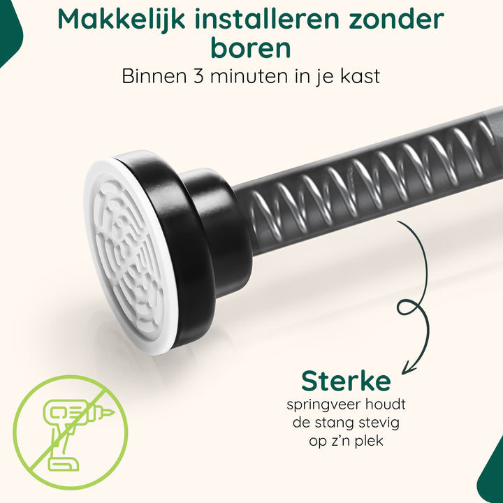 XIVADA Kledingstang Vigo - Zonder boren - Verstelbaar - Zwart (2)