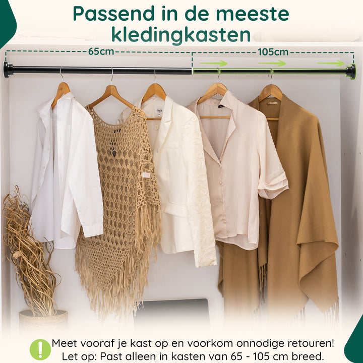 XIVADA Kledingstang Vigo - Zonder boren - Verstelbaar - Zwart (3)