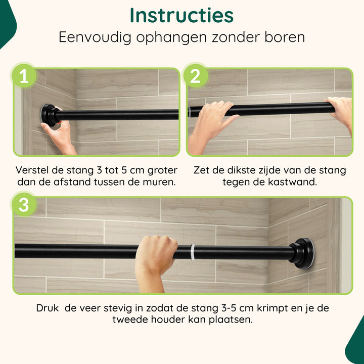 XIVADA Kledingstang Vigo - Zonder boren - Verstelbaar - Zwart (4)