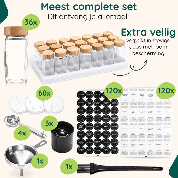 XIVADA Glazen kruidenpotjes vierkant - Stickers - Bamboe - 36 stuks (8)
