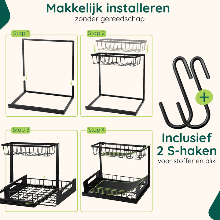 XIVADA Gootsteenkast organizer - Staal - Uitschuifbaar - Zwart (2)