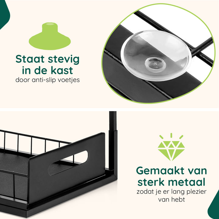 XIVADA Gootsteenkast organizer - Staal - Uitschuifbaar - Zwart (4)