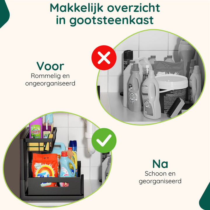 XIVADA Gootsteenkast organizer - Staal - Uitschuifbaar - Zwart (3)