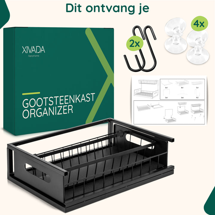 XIVADA Gootsteenkast organizer - Staal - Uitschuifbaar - Zwart (5)