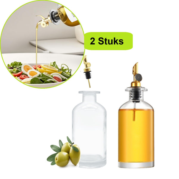 XIVADA Olijfolie Fles - Met schenktuit - Glas - 500 ML -  Set van 2