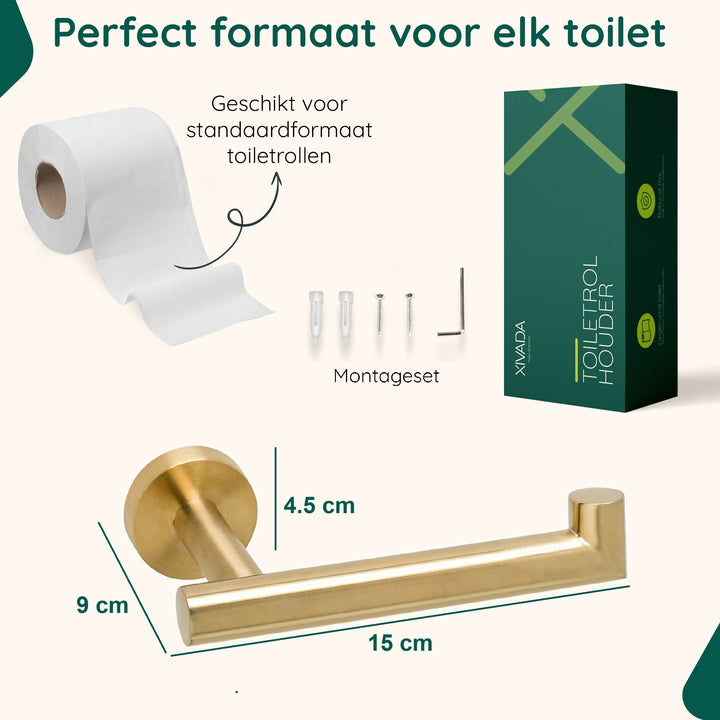 XIVADA Toiletrolhouder Mano - Inclusief schroefset - Rvs - Goud (7)