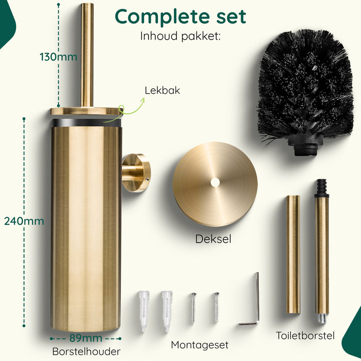 XIVADA Toiletborstel Mura - Met houder - Boren - Rvs - Goud (7)